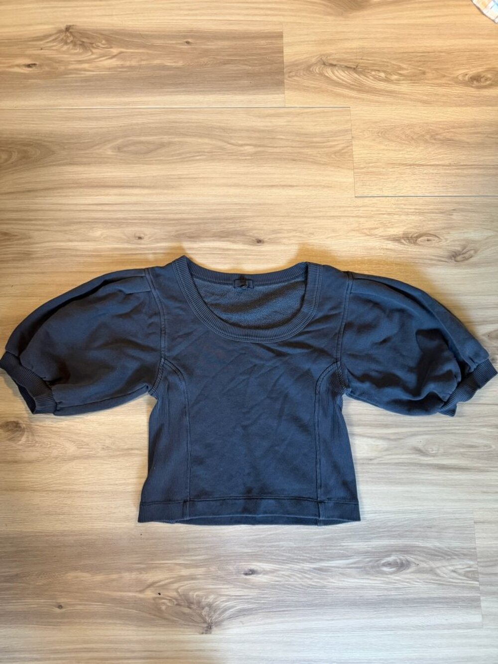 Aerie Puff Sleeve Sweatshirt | Women's XXS | Smoked Gray | Cropped